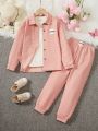 Tween Girl Letter Patched Jacket & Pants Without Tee