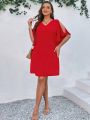 SHEIN LUNE Plus Size Solid Color Hollow Out Sleeve Dress