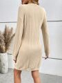 SHEIN Frenchy Round Neck Solid Color Ribbed Knit Loose Fit Drop Shoulder Sleeve Sweater Dress