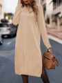 SHEIN LUNE Drop Shoulder Split Hem Sweater Dress Without Belt