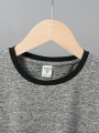 SHEIN Young Boys' Casual Professional Crewneck Color Block Short Sleeve Tee Shirt With Positive Shoulder Athletic Top