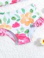 SHEIN Baby Girl Butterfly Decoration Flower Pattern Swimsuit Set, Newborn Swimwear