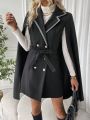 SHEIN Privé Women's Color Block Cape Sleeve Woolen Suit Jacket