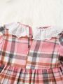 Baby Girl Plaid Print Ruffle Trim Bow Front Dress