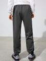 SHEIN Teen Boy Drawstring Waist Slant Pocket Solid Sweatpants