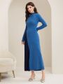 SHEIN Mulvari Color Block Half Turtleneck Long Sleeve Sweater Dress Without Belt