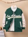 SHEIN Tween Boy Letter Graphic Two Tone Drop Shoulder Bomber Jacket Without Sweater