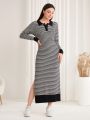 SHEIN Mulvari Women's Striped Sweater Dress With Split Hem