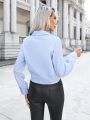 SHEIN Privé Blue Irregular Hem Long Sleeve Shirt