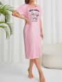 Women's Nightdress With Flower And Word Pattern