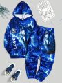 Male Teenagers 3d Wolf And Lightning Print Long-Sleeved Hooded Sweatshirt And Sports Pants Two-Piece Set