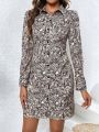 Paisley Printed Button-front Long Sleeve Dress