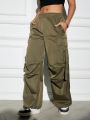 SHEIN Essnce Solid Color Flip Pocket Workwear Pants