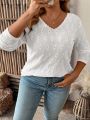 SHEIN LUNE Plus Size Women'S V Neck Long Sleeve T-Shirt