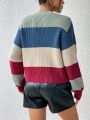 SHEIN Essnce Color Block Lace Up Front Sweater