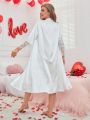 Ladies' Loose White Lace Spliced Pajama Set