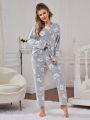 Cartoon Graphic Flannel PJ Set