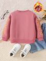 Girls' Fun And Cute Expression Pack, Letter Pattern Printed Round Neck Fleece Sweater For Fall, Winter