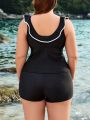 SHEIN Swim Classy Plus Size Contrast Color Ruffled Bikini Set