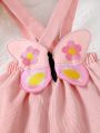 Baby Girls' Lovely Butterfly & Flower Embroidery Overalls Dress, Spring