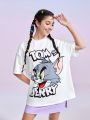 TOM & JERRY X SHEIN Women's Cartoon Letter Print Drop Shoulder Loose T-Shirt