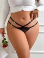 Plus Size Flower Embroidery Mesh Hollow Out Underwear