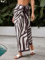 SHEIN Leisure Women's Loose Zebra Striped Black & White Cardigan