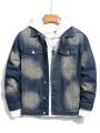 Men's Water Washed Denim Jacket With Flap Pockets Without Hoodie