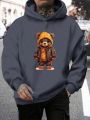 Men's Plus Size Hooded Fleece Sweatshirt With Cartoon Bear Print