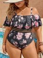 SHEIN Swim Classy Plus Size Off-shoulder Floral Printed One-piece Swimsuit