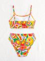 Teen Girls' Full Print Strappy Swimsuit Set