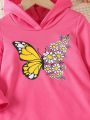 Young Girl Butterfly & Floral Print Hooded Dress