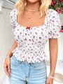 SHEIN WYWH Resort Square Neck Women'S Floral Print T-Shirt