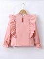 SHEIN Kids Nujoom Ruffle Trim Bow Front Flare Sleeve Blouse