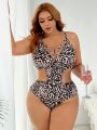 SHEIN Swim SXY Plus Size Women's One-Piece Swimsuit With Spots Print And Hollow Out Design