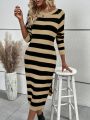 SHEIN Frenchy Striped High-slit Sweater Dress