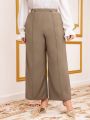 SHEIN Modely Plus Size Women'S Wide-Leg Pants With Rhinestone Decoration