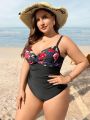 SHEIN Swim Classy Plus Floral Print Twist Front Push Up One Piece Swimsuit