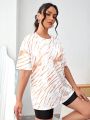 SHEIN Tie Dye Drop Shoulder Sports Tee