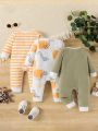 3pcs/Set Infant Boys' Giraffe Print Long Sleeve Jumpsuit