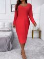 Plus Solid Ribbed Knit Bodycon Dress