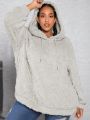 SHEIN CURVE+ Plus Size Women's Fleece Pullover With Drawstring Hood