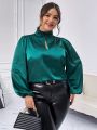 SHEIN Privé Plus Size Satin Top With Lantern Sleeves