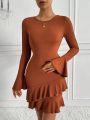 SHEIN Essnce Women's Solid Color Ruffle Sleeve Dress