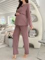 Maternity Solid Color Ribbed Casual Homewear