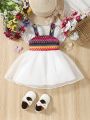 Baby Girl's Cute And Cool Woven Strap And Organza Patchwork Dress