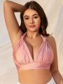 SHEIN Swim Mod Plus Size Tie Detail Backless Bikini Top