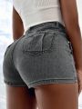 Mid Waist Wrap Denim Skort