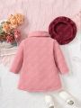 Fashionable And Elegant Two Row Button Coat With Waistband And Contrasting Bow For Baby Girls