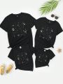 Girls' Starry Sky Print Round Neck T-Shirt